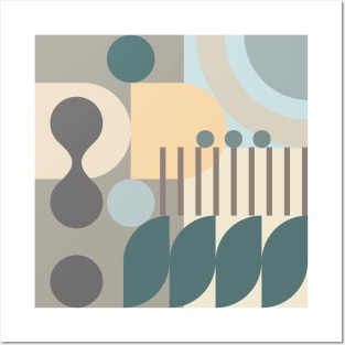 Modern Abstract Geometric Bauhaus Doodle Tan Cream Teal Style Posters and Art